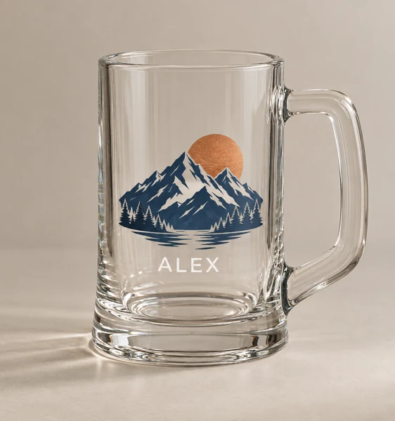 Personalised glass, tankard or flute · Flat print · AI preview