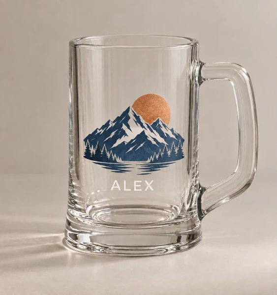 Personalised glass, tankard or flute · Raised print · AI preview