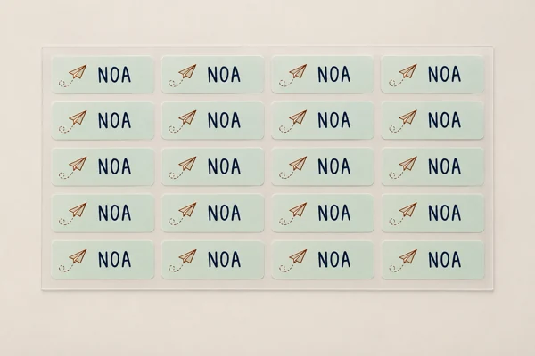 Name labels for school bag and kit · Flat print · AI preview