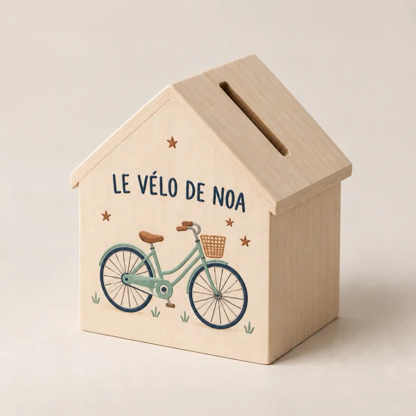 Wooden money box · Raised print · AI preview