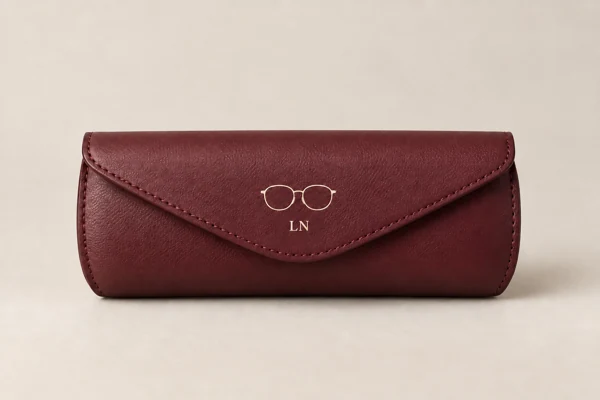 Leather glasses case · Raised print · AI preview