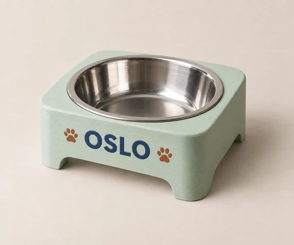 3D-printed bowl with the animal's name · Raised print · AI preview