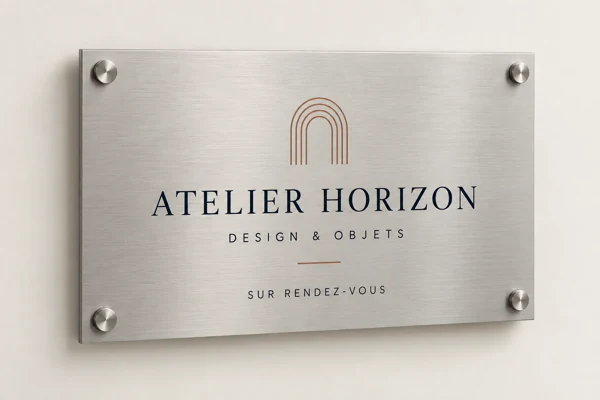 Professional entrance plaque · Flat print · AI preview