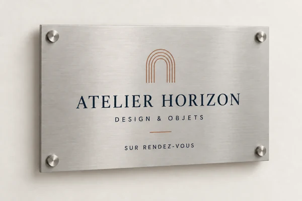 Professional entrance plaque · Raised print · AI preview
