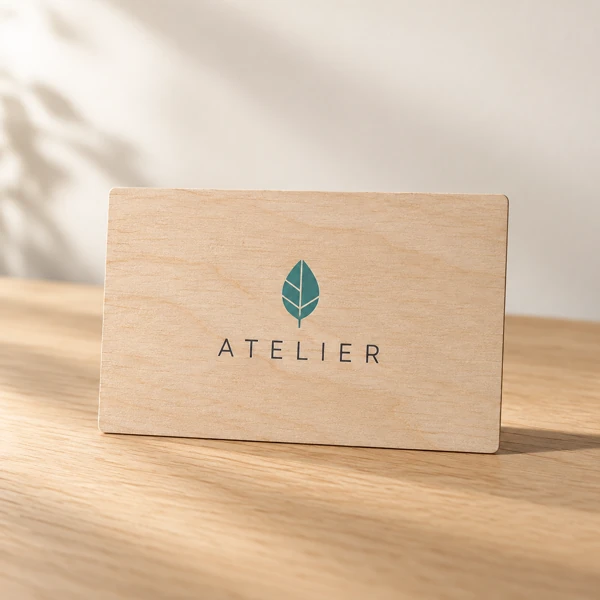 Business cards in wood or metal · Flat print · AI preview
