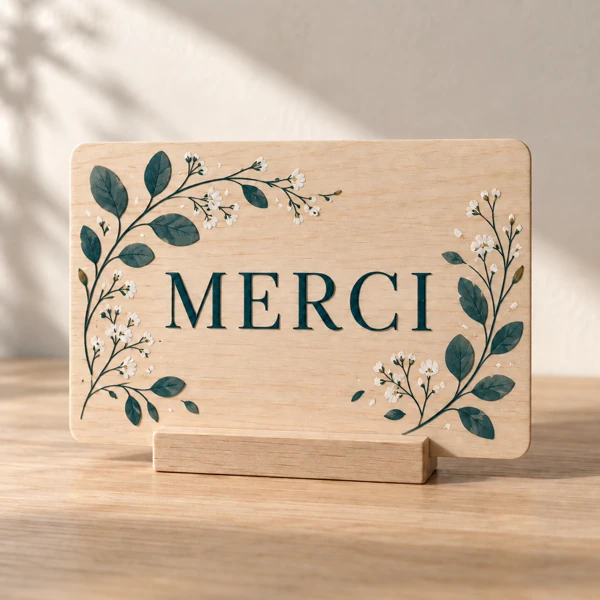 Rigid greetings cards in wood · Raised print · AI preview