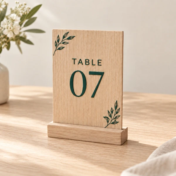Table talkers and table numbers · Raised print · AI preview