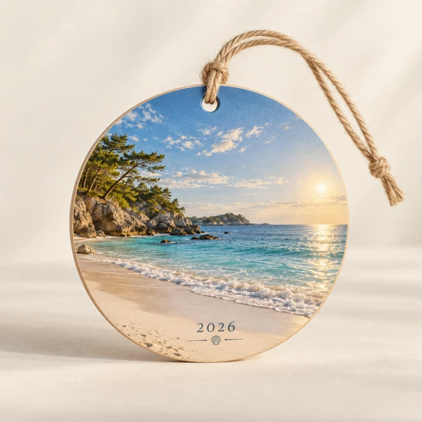 Flat wooden bauble, photo of the year · Flat print · AI preview