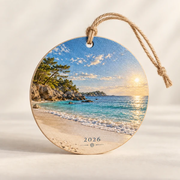 Flat wooden bauble, photo of the year · Raised print · AI preview
