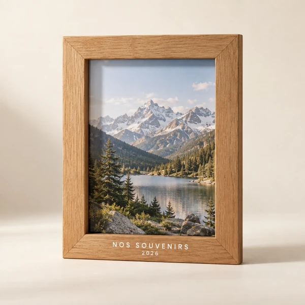 Personalised wooden photo frame · Flat print · AI preview