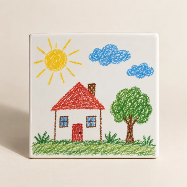 Tile trivet with a child's drawing · Flat print · AI preview