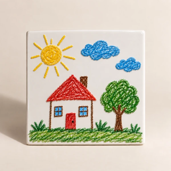 Tile trivet with a child's drawing · Raised print · AI preview