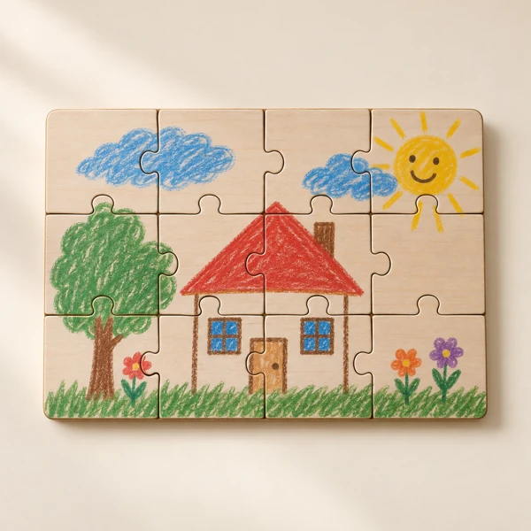 Jigsaw of their own drawing · Flat print · AI preview