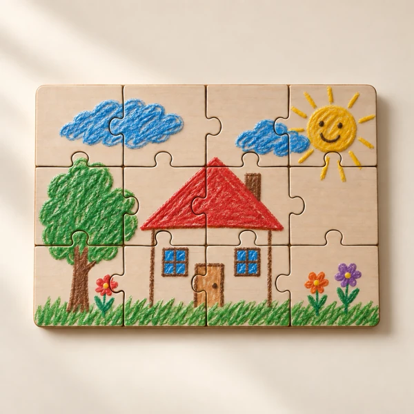 Jigsaw of their own drawing · Raised print · AI preview