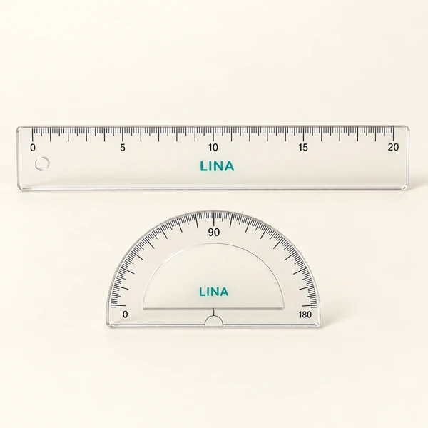 Ruler and protractor with a name · Flat print · AI preview