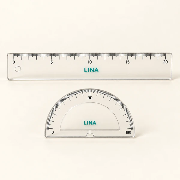 Ruler and protractor with a name · Raised print · AI preview