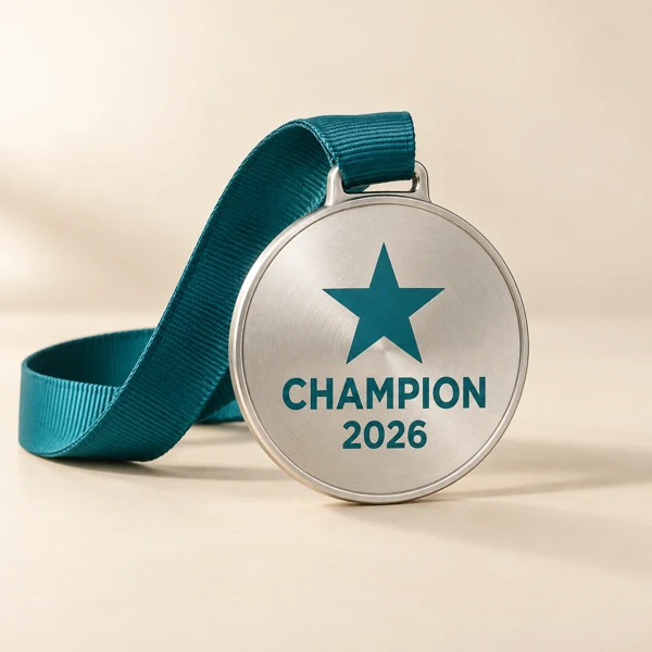 Medal, “world champion at …” · Flat print · AI preview