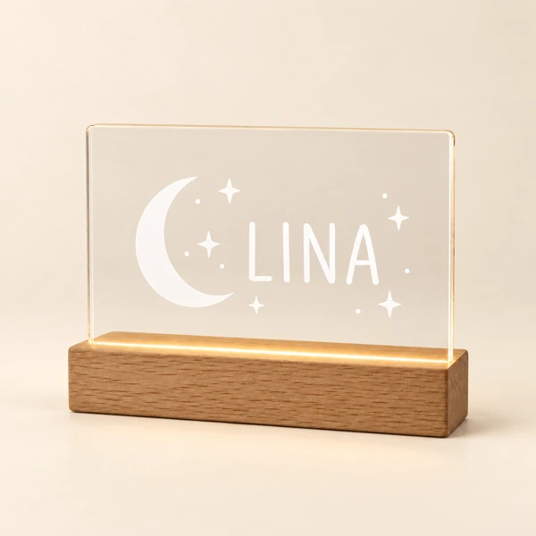 Acrylic night light with a name · Flat print · AI preview