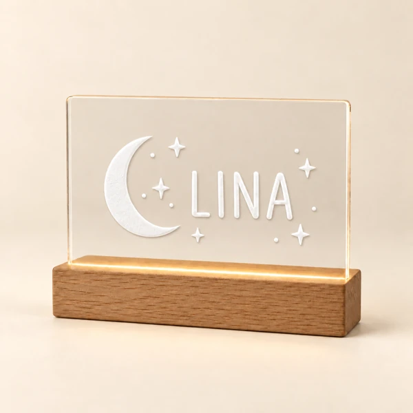 Acrylic night light with a name · Raised print · AI preview