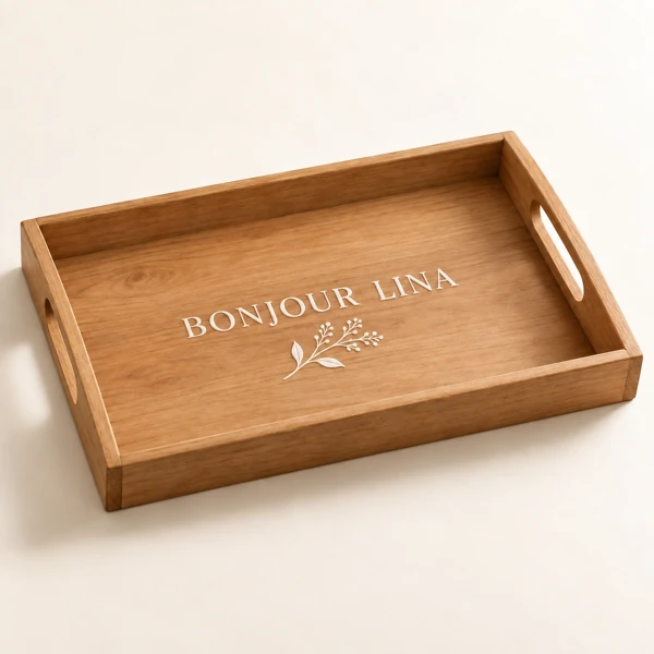 Wooden breakfast tray · Raised print · AI preview