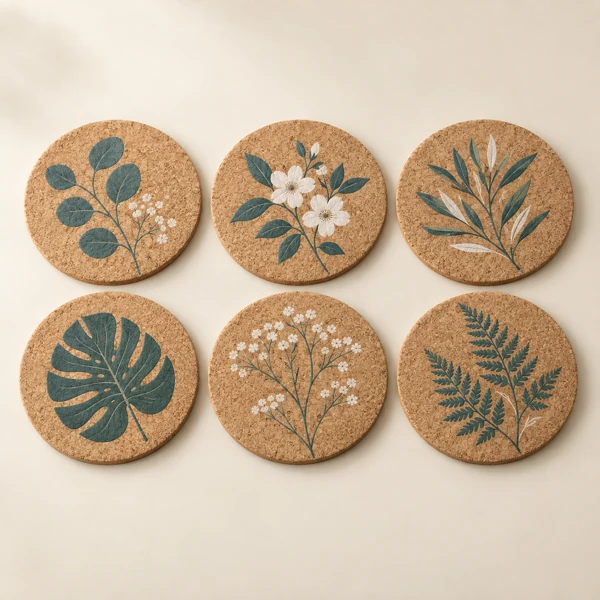 Cork coasters, set of 6 · Flat print · AI preview