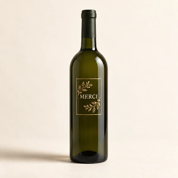 Wine or champagne bottle with a printed label · Raised print · AI preview
