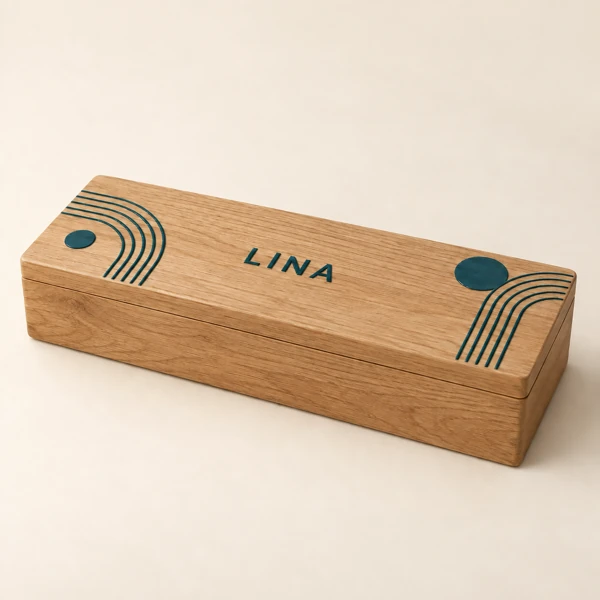 Wooden desk storage box · Raised print · AI preview