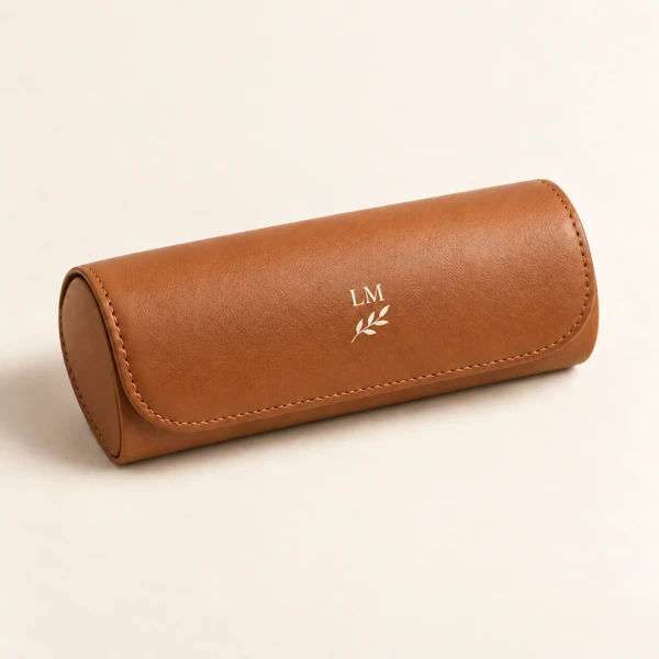 Leather glasses or card case · Raised print · AI preview