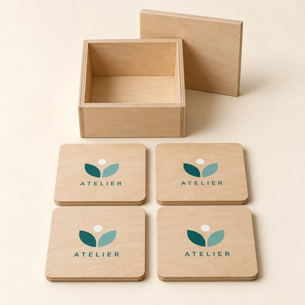 Logo coasters, box of 4 · Flat print · AI preview