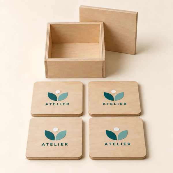Logo coasters, box of 4 · Raised print · AI preview