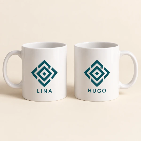 Mug with your logo and each employee's name · Flat print · AI preview