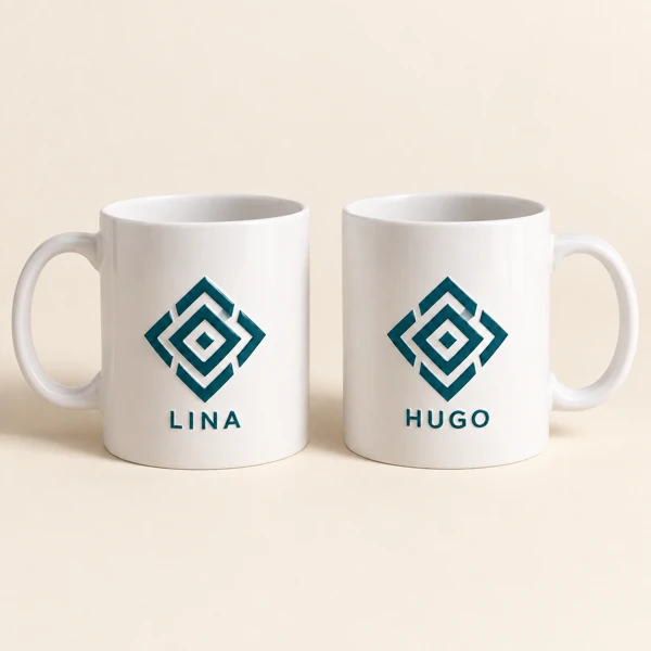 Mug with your logo and each employee's name · Raised print · AI preview