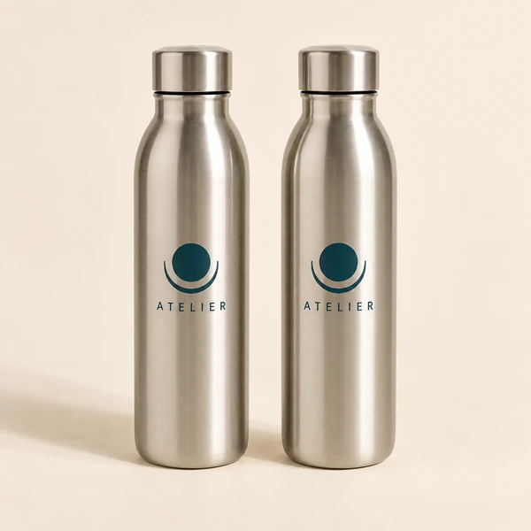 Company stainless steel bottles · Flat print · AI preview