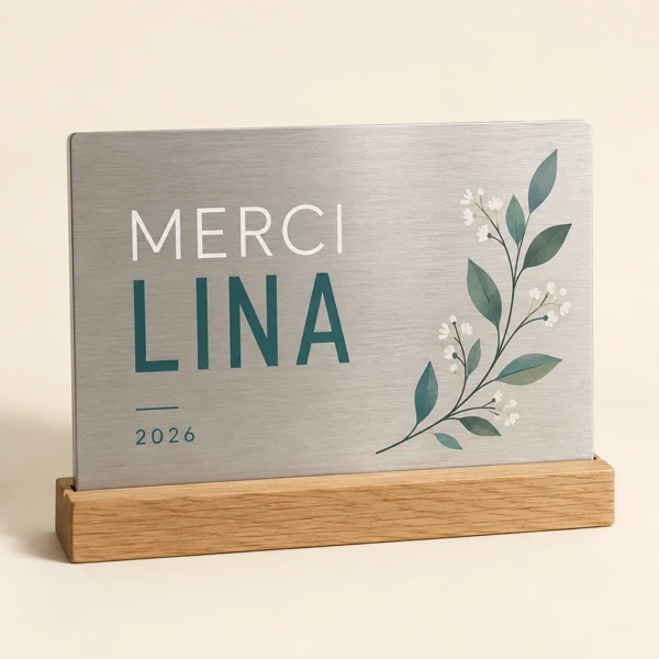 Thank-you plaque with colour printing · Flat print · AI preview