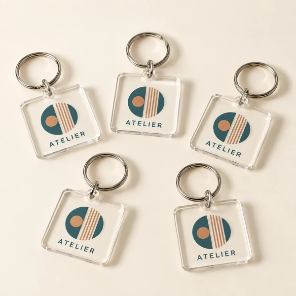 Giveaway keyrings for the January trade show · Flat print · AI preview