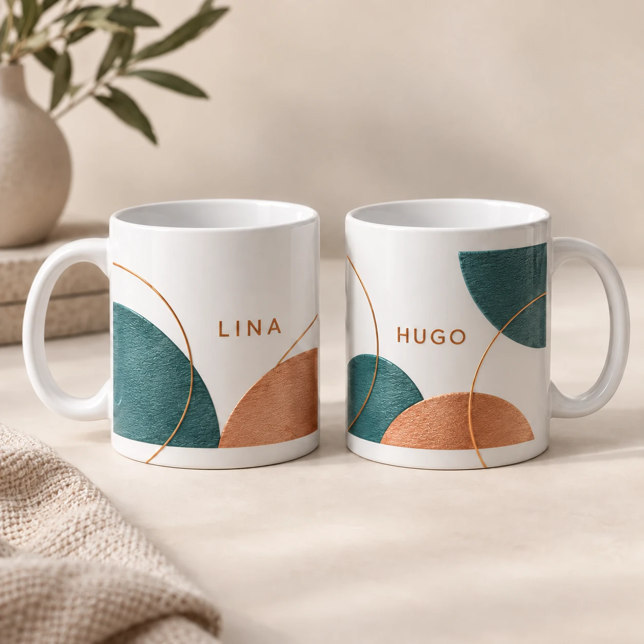 Personalised mug or bottle duo — See the raised-ink preview