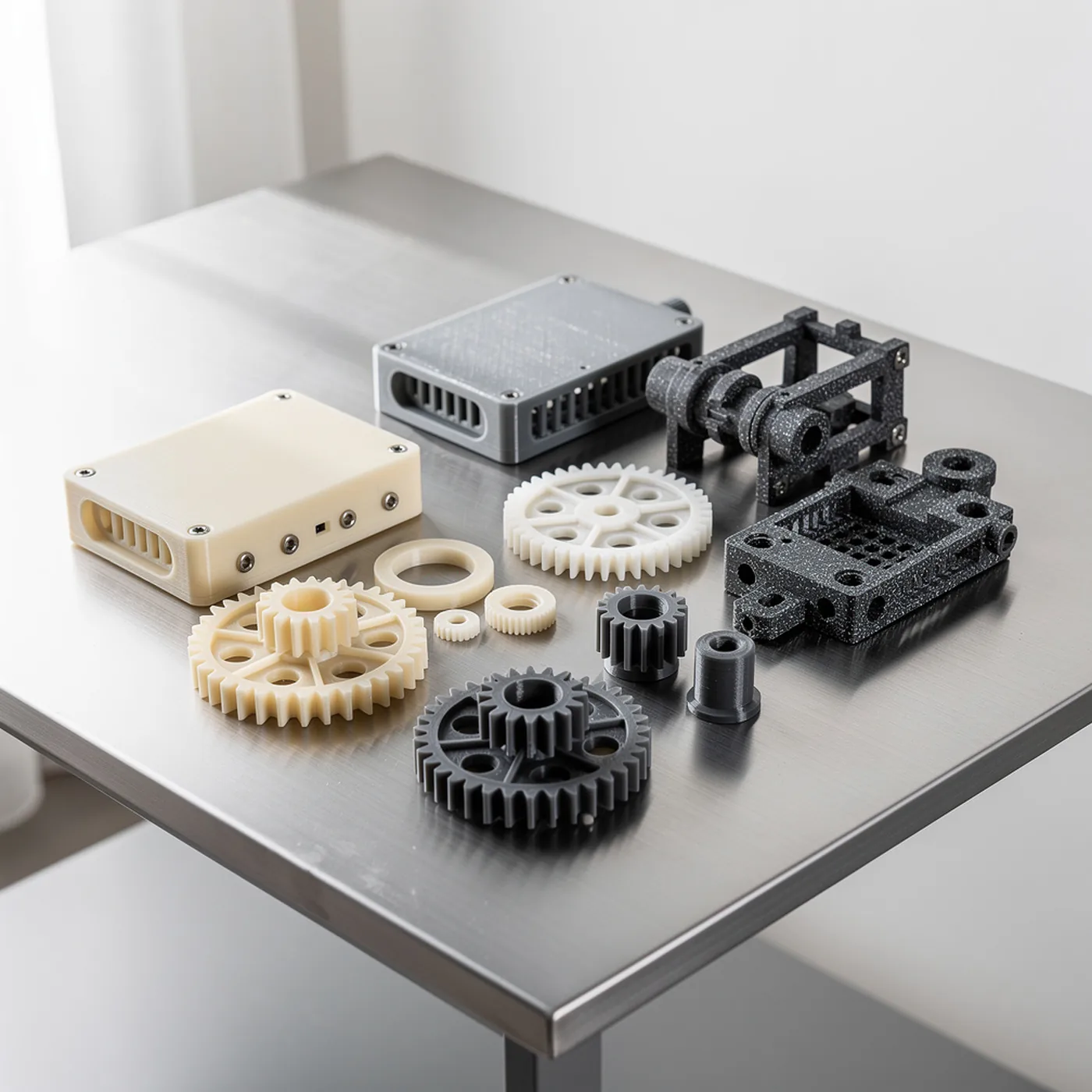 Zahnräder, Gehäuse und Halterungen im FDM-Druck aus PA6-CF, ABS und PETG