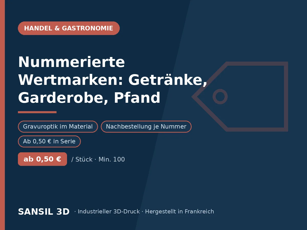 Nummerierte Wertmarken: Verzehr, Garderobe, Pfand