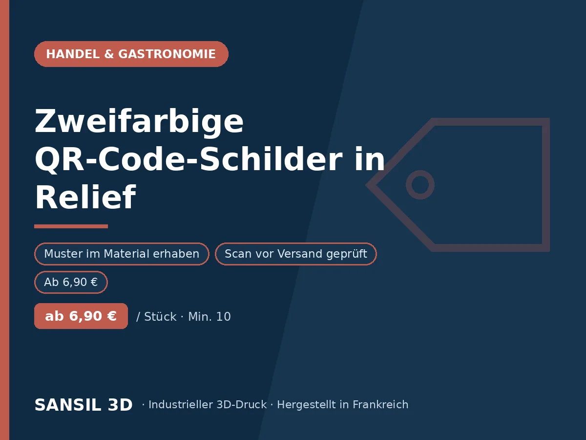Zweifarbige QR-Code-Schilder in Relief: Bewertungen, Speisekarten, Zahlung