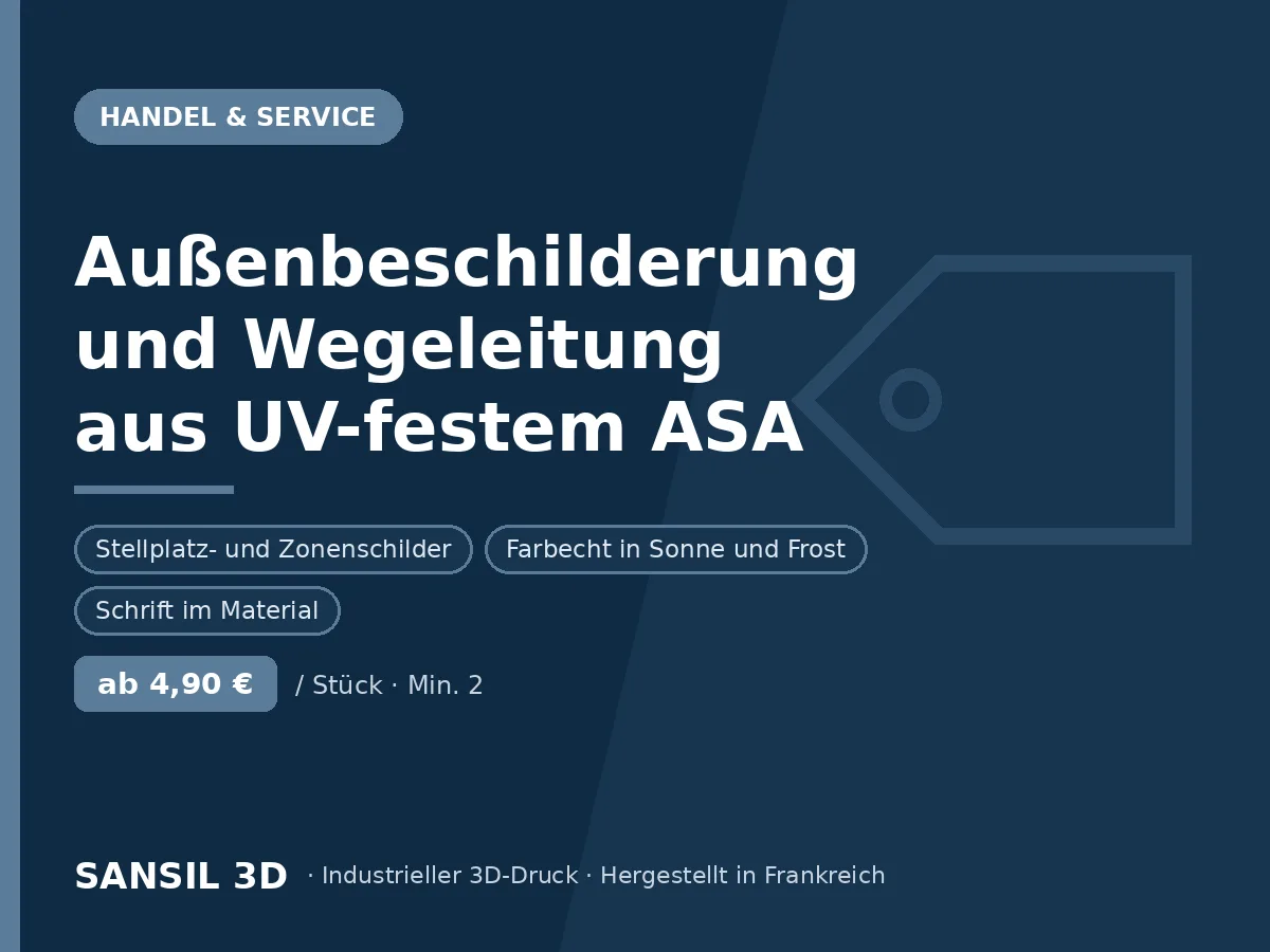 Außenbeschilderung und Geländekennzeichnung aus UV-beständigem ASA