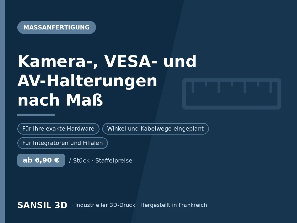 Kamerahalter, VESA- und AV-Befestigungen nach Maß