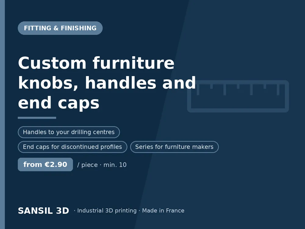 Custom furniture knobs, handles and end caps