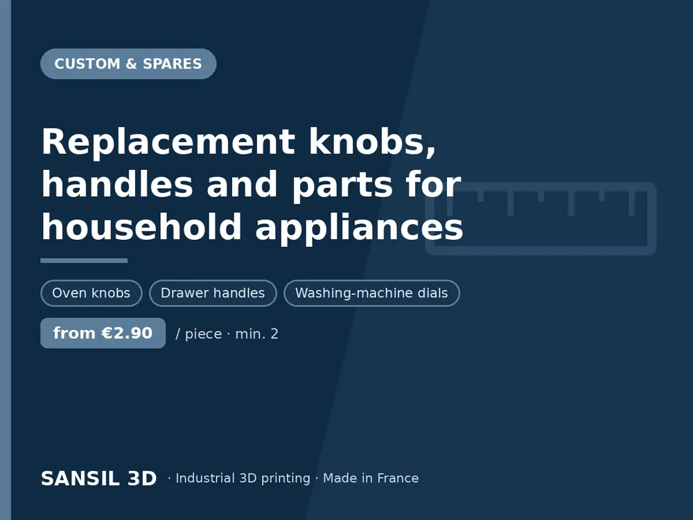 Replacement knobs, handles and parts for household appliances