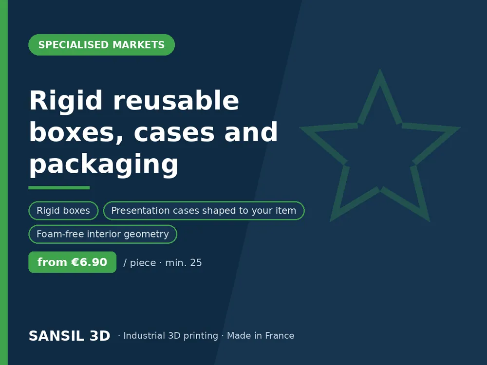 Rigid reusable boxes, cases and packaging