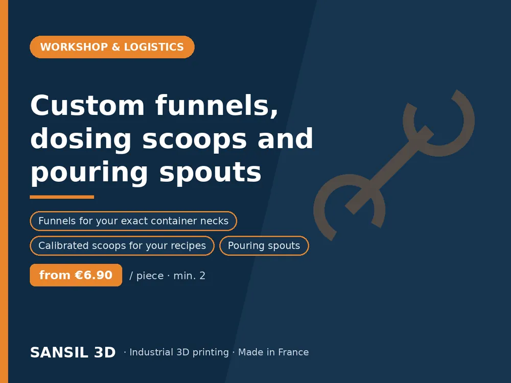 Custom funnels, dosing scoops and pouring spouts