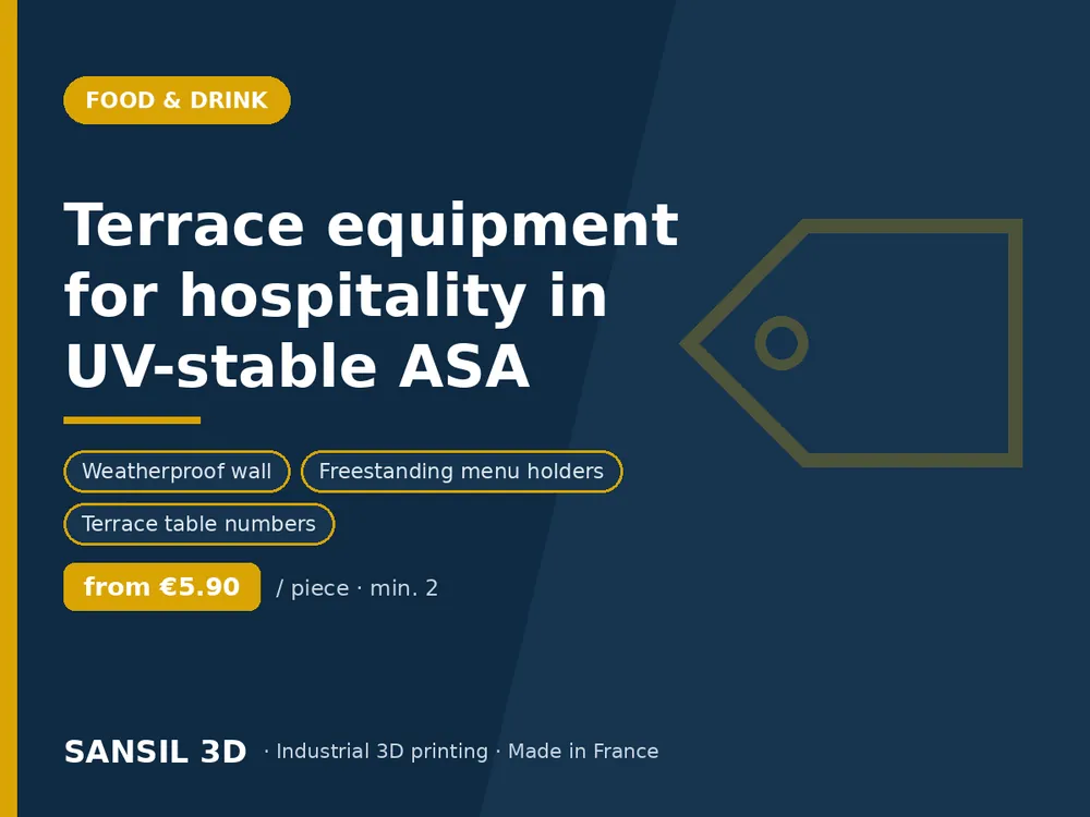 Terrace equipment for hospitality in UV-stable ASA