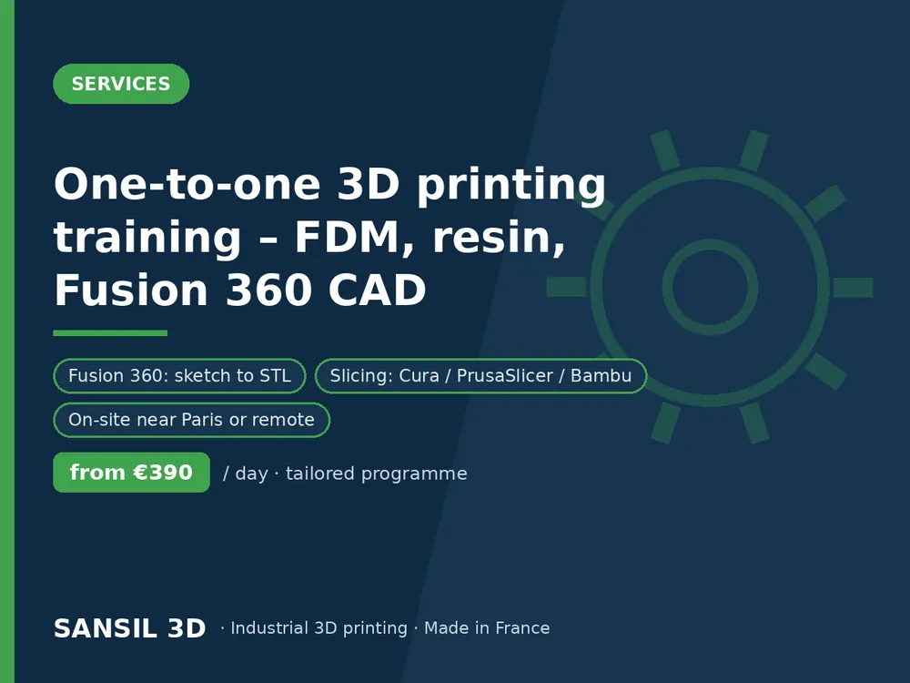 One-to-one 3D printing training – FDM, resin, Fusion 360 CAD