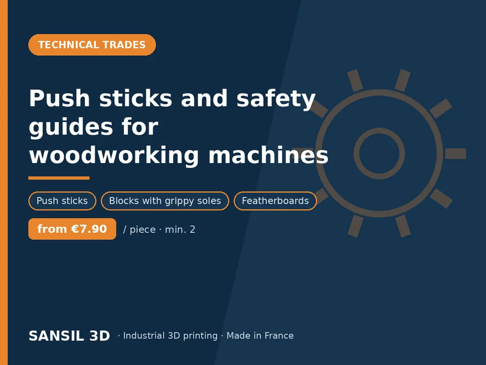 Push sticks and safety guides for woodworking machines