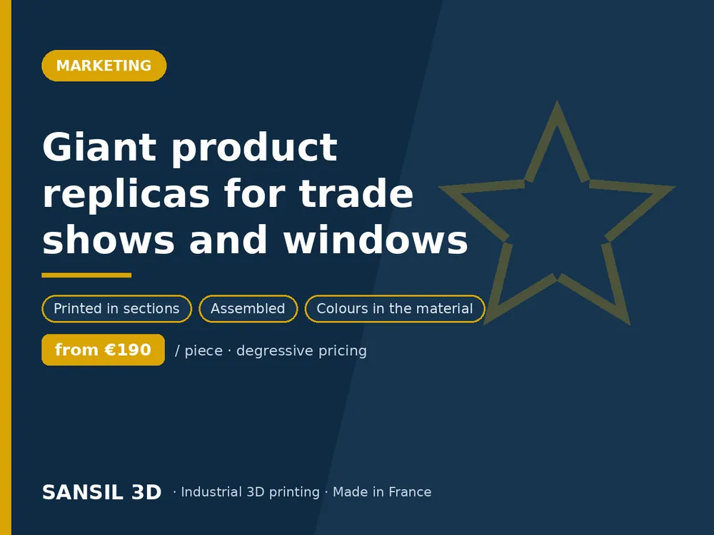 Giant product replicas for trade shows and windows