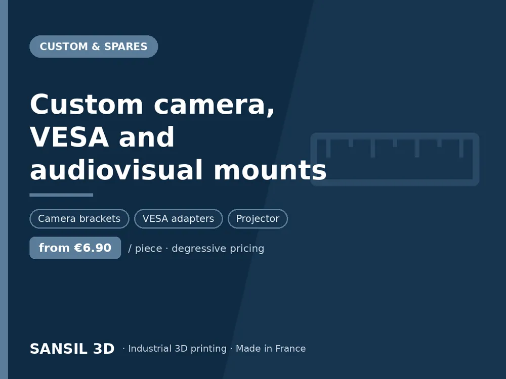 Custom camera, VESA and audiovisual mounts